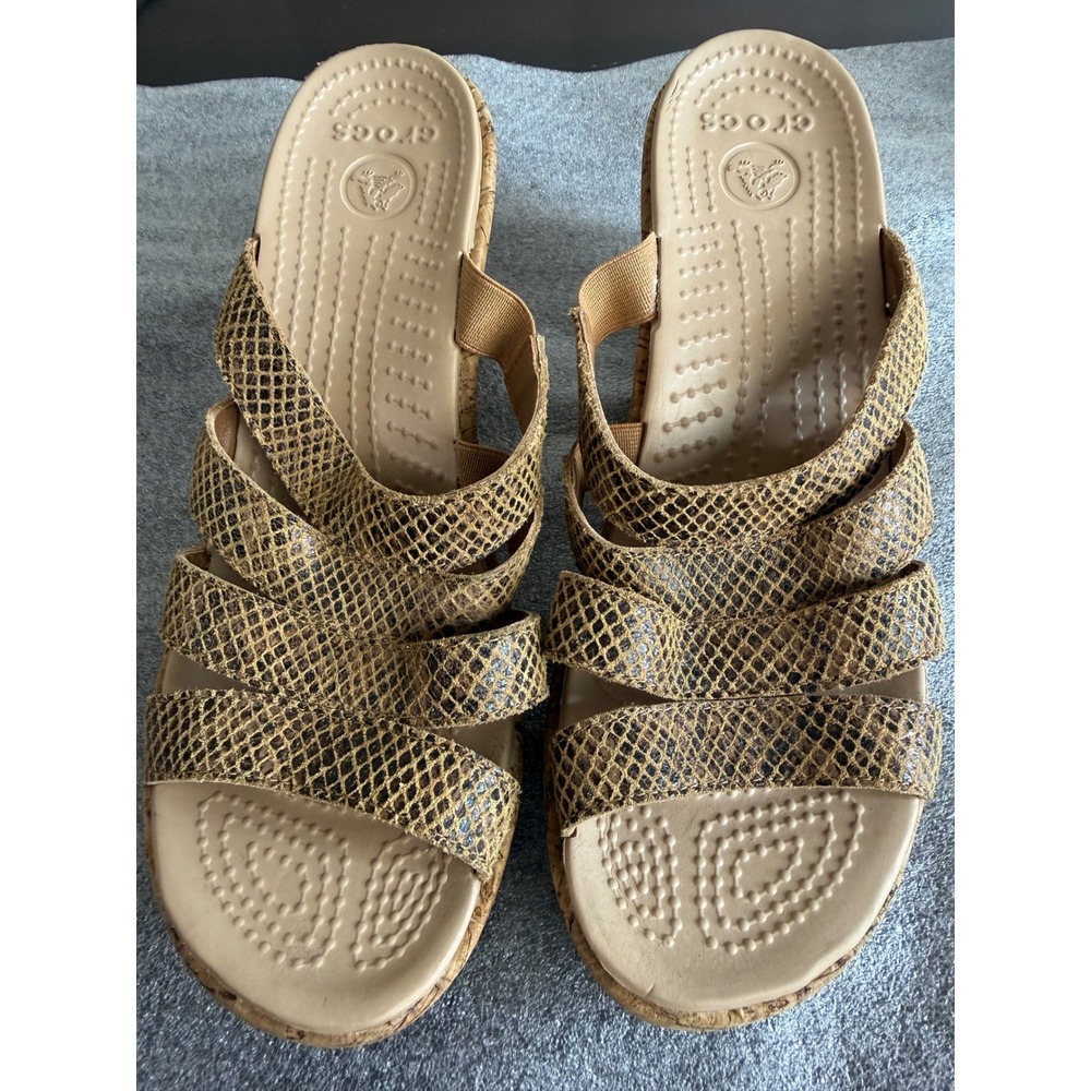Crocs Wedges Women's Size‎ 9 Sandals Snake Print Strappy Platform Cork Heels